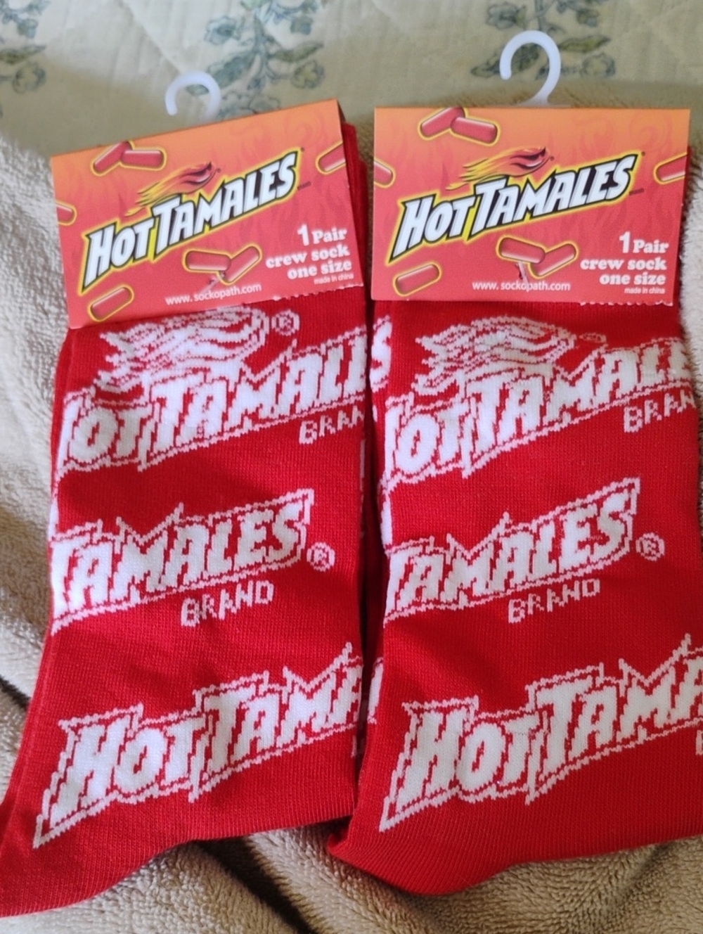 Hot Tamales Red Logo Crew Socks - Men's/Women's One Size Unisex 2 Pair